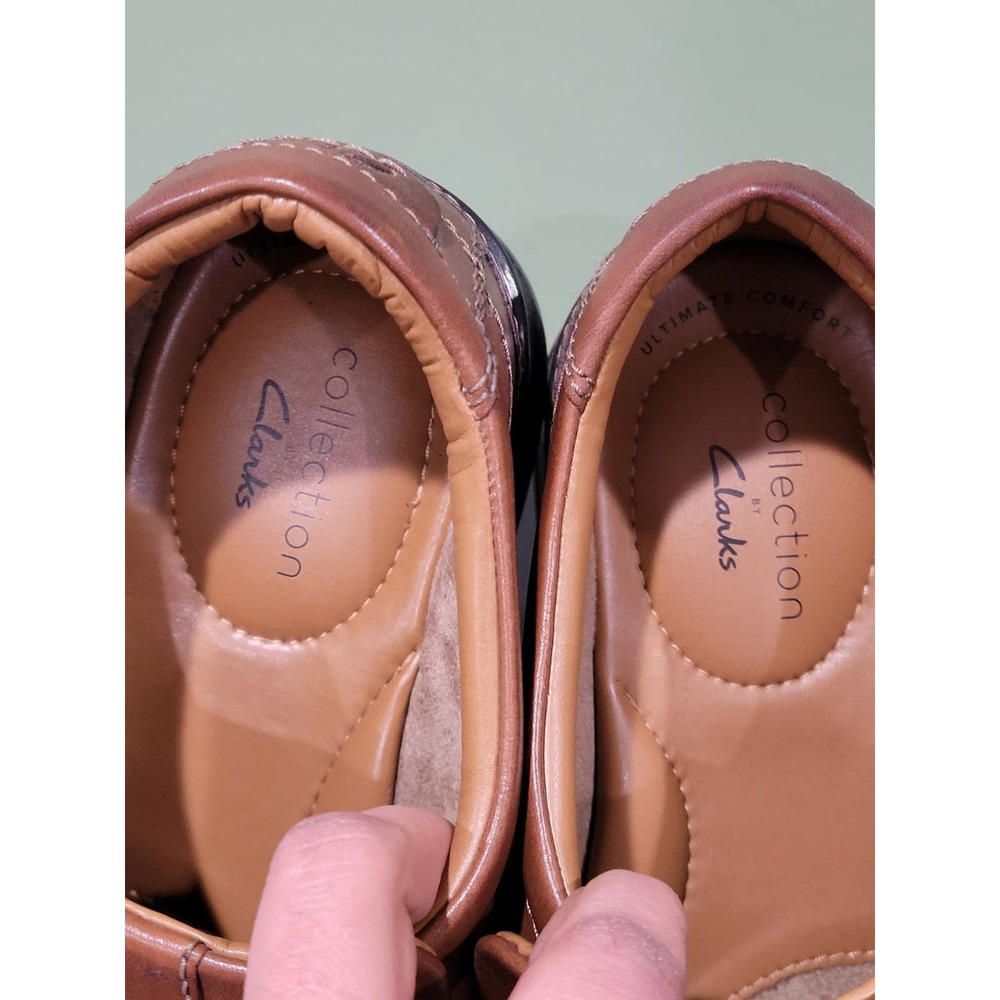 CLARKS mens Escalade Brown Leather Step Slip-On shoes Size 8 - Picture 4 of 10